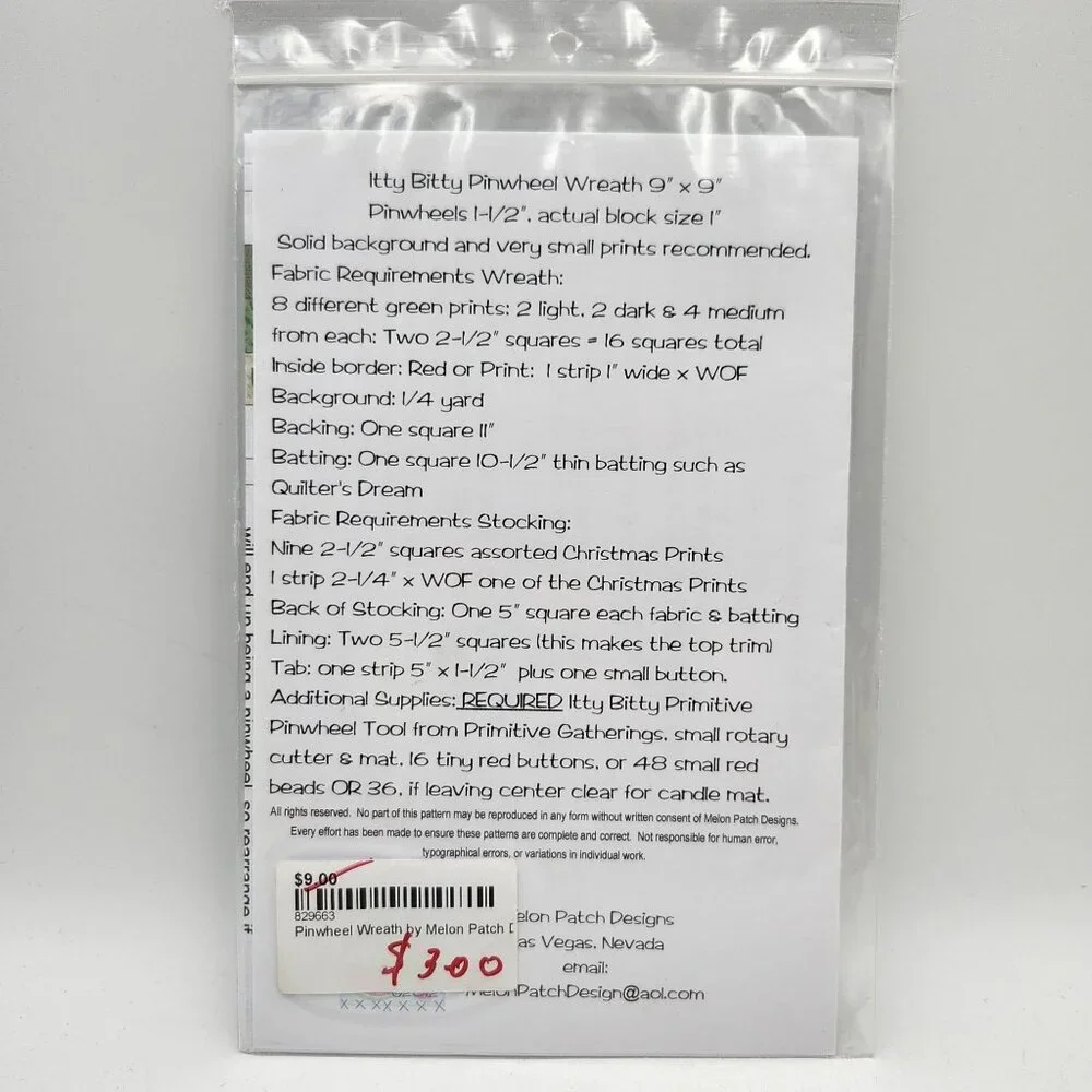 Mellon Patch Designs Itty Bitty Pinwheel Wreath Quilt Pattern 9in X 9in Stocking - Picture 2 of 2